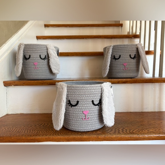 HD Designs 3‎ Pack Charming Gray Bunny Kids Storage Basket - Picture 5 of 5